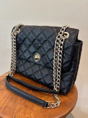 Kate Spade Natalia Medium Flap Quilted Leather Shoulder Bag - Black / Gold